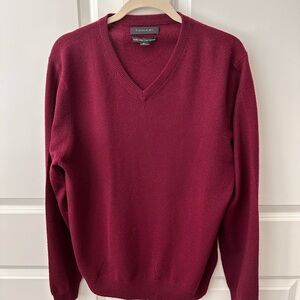 Tahari 100% Cashmere Pure Luxe Men's V-Neck Sweater Sz. L- Deep Red Burgundy